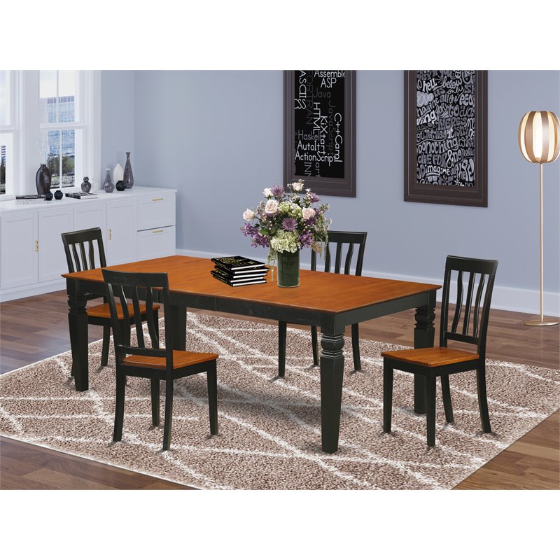 Pemberly Row 5-Piece Wood Dining Set in Black/Cherry with Extendable Leaf