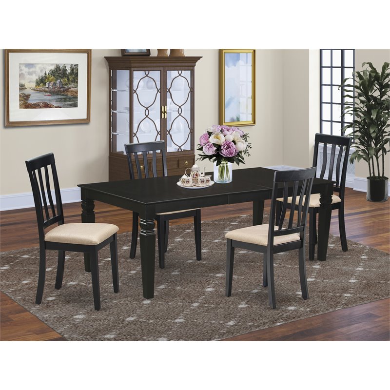Pemberly Row 5-Piece Wood Dining Set with Linen Seats in Black Finish