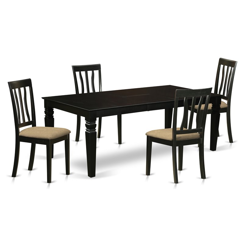 Pemberly Row 5-Piece Wood Dining Set with Linen Seats in Black Finish
