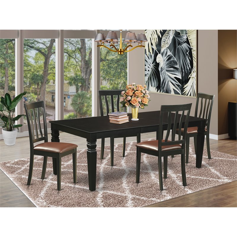 Pemberly Row 5-Piece Wood Dining Set with Faux Leather Seats in Black Finish