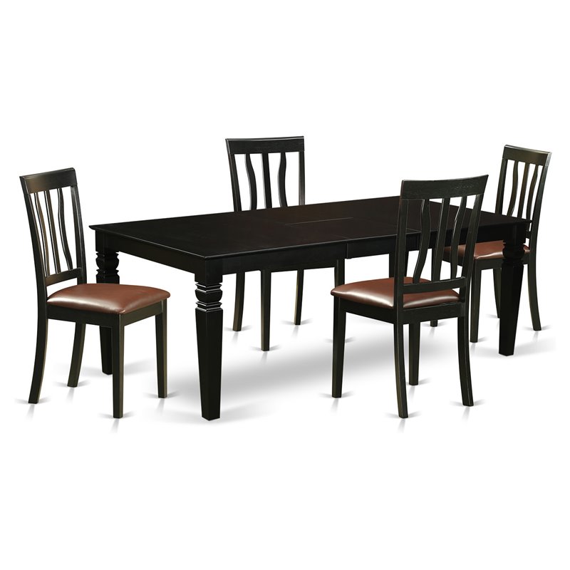 Pemberly Row 5-Piece Wood Dining Set with Faux Leather Seats in Black Finish