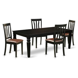 Pemberly Row 5-Piece Wood Dining Set with Faux Leather Seats in Black Finish