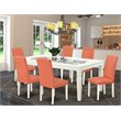 Pemberly Row 7-Piece Wood Dining Set in Linen White and Pink Flamingo