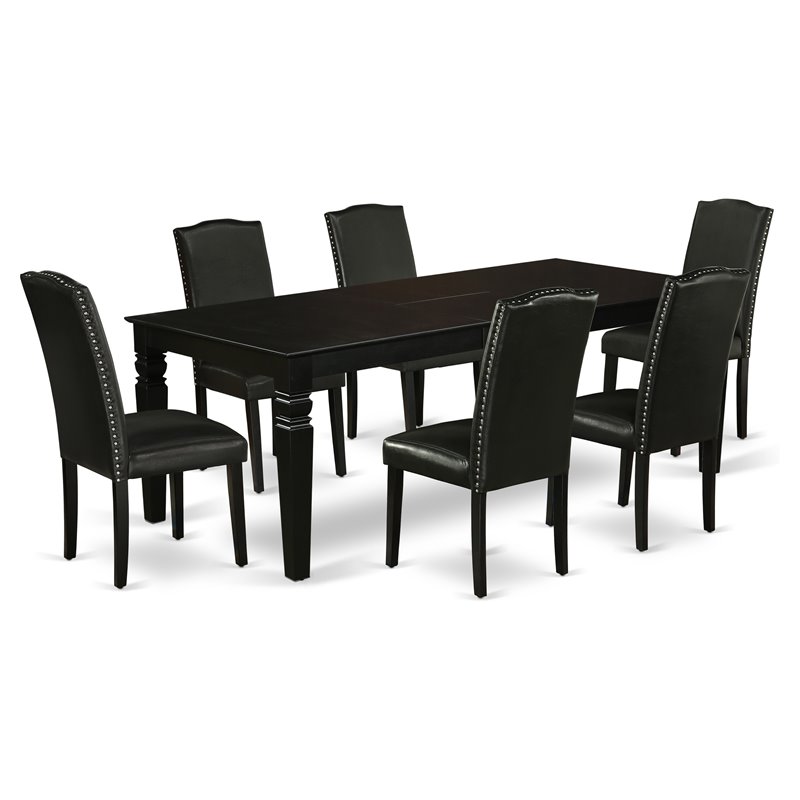 Pemberly Row 7-Piece Wood Dining Set with Leather Seats in Black