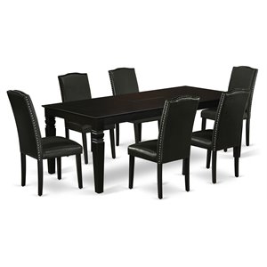 Pemberly Row 7-Piece Wood Dining Set with Leather Seats in Black
