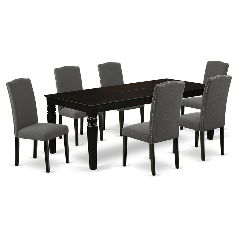 Pemberly Row 7-Piece Wood Dining Set in Black and Dark Gotham Gray
