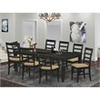 Pemberly Row 9-Piece Wood Dining Set with Linen Chairs in Black