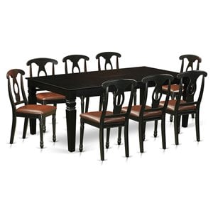 Pemberly Row 9-Piece Wood Dining Table and Faux Leather Chairs in Black
