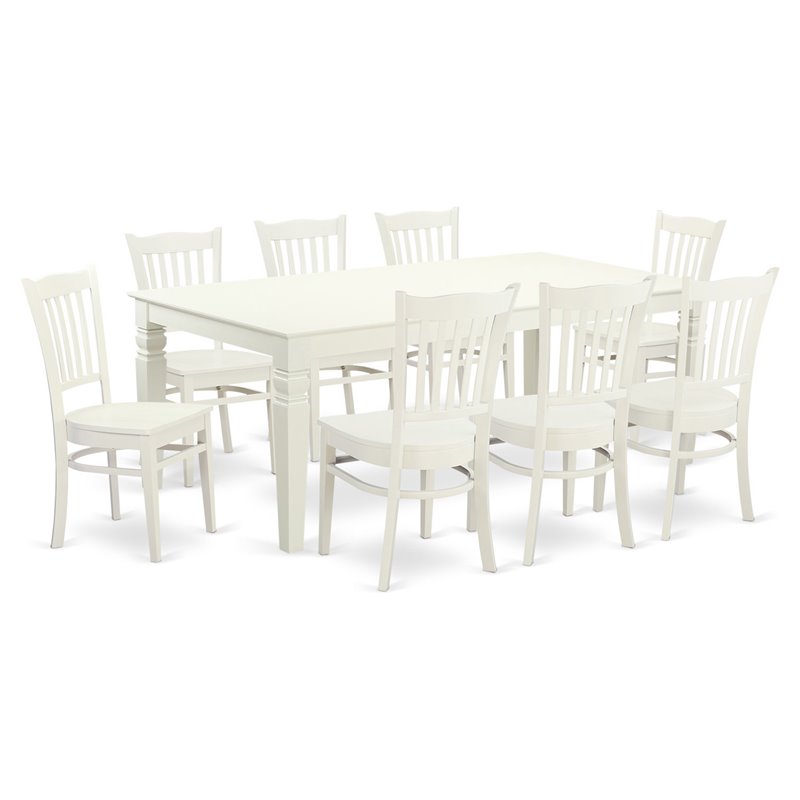 Pemberly Row 9-Pc Wood Dining Room Set with Extension Leaf in Linen White