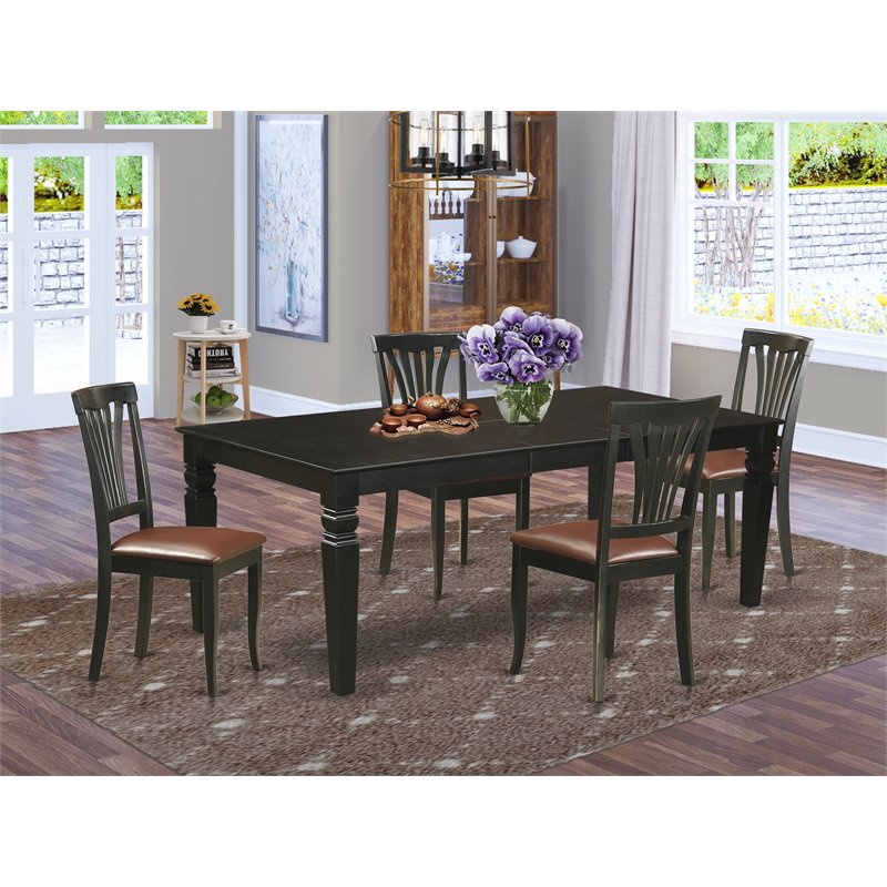 Pemberly Row 5-Piece Wood Dining Set with Faux Leather Chairs in Black