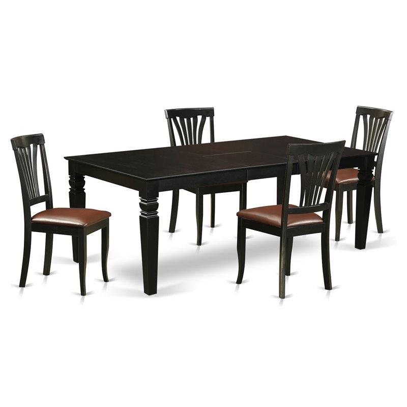 Pemberly Row 5-Piece Wood Dining Set with Faux Leather Chairs in Black