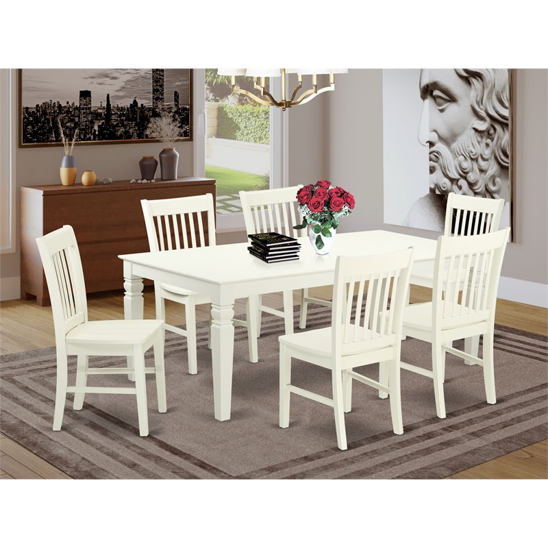 Pemberly Row 7-Piece Wood Dining Table Set in Linen White with Extension Leaf