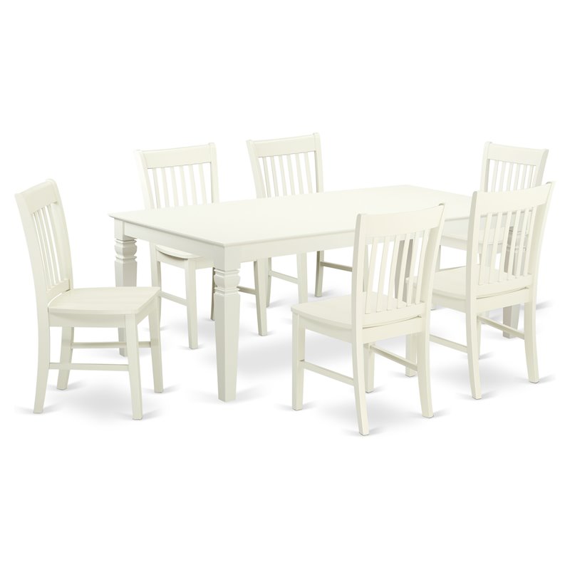 Pemberly Row 7-Piece Wood Dining Table Set in Linen White with Extension Leaf