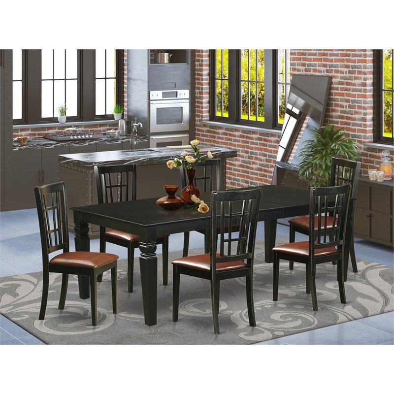 Pemberly Row 7-Piece Dining Set with Faux Leather Seat in Black Finish
