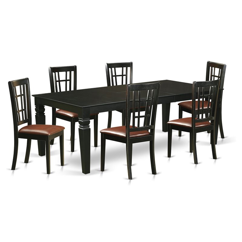 Pemberly Row 7-Piece Dining Set with Faux Leather Seat in Black Finish