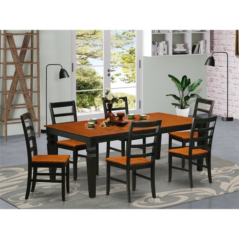 Pemberly Row 7-Piece Dining Table Set in Black and Cherry Finish