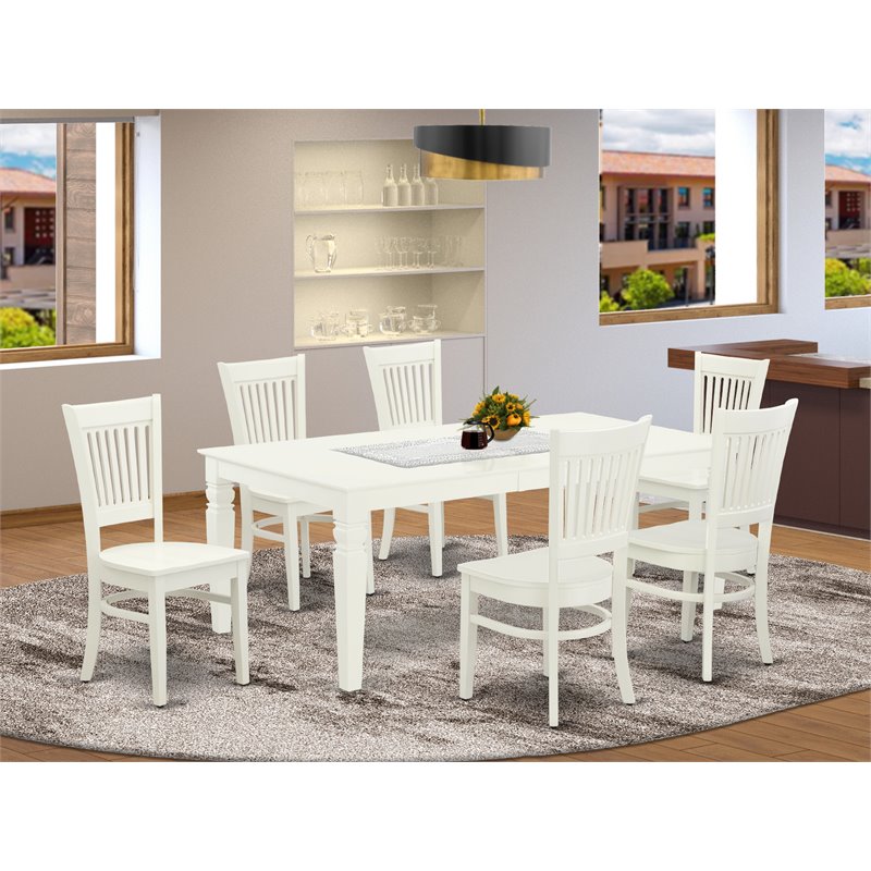 Pemberly Row 7-Piece Wood Dining Set with Slatted Back Chairs in White
