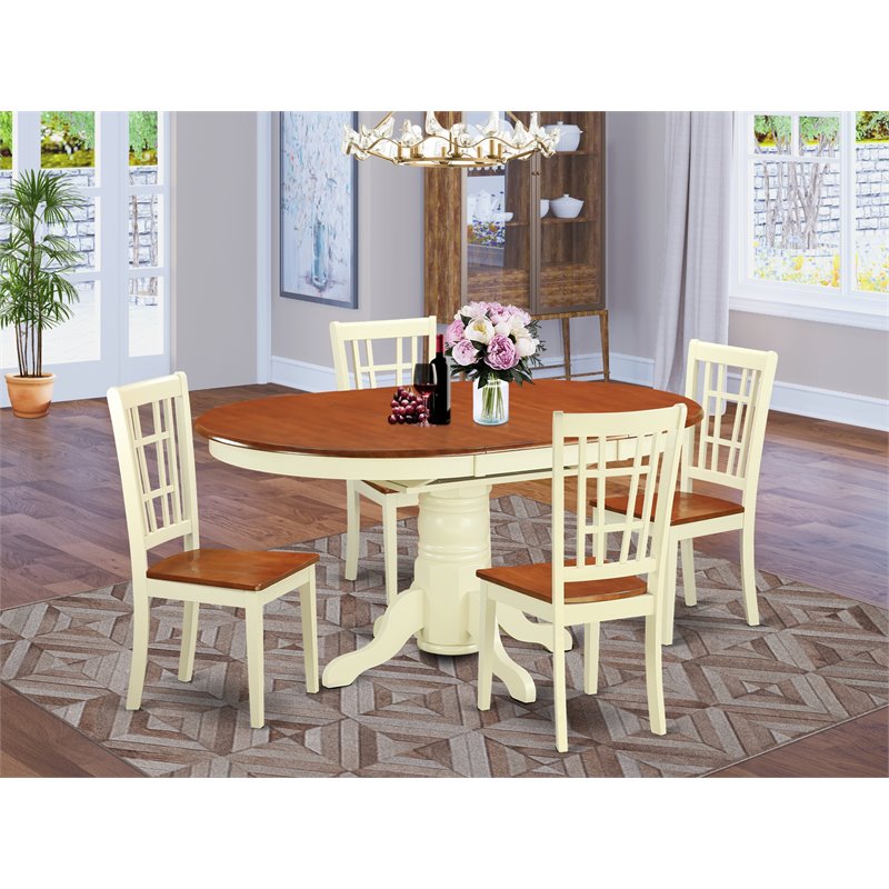 Pemberly Row 5-Piece Wood Dining Table Set in Buttermilk/Cherry Finish