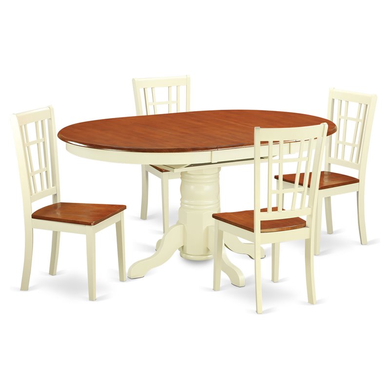 Pemberly Row 5-Piece Wood Dining Table Set in Buttermilk/Cherry Finish