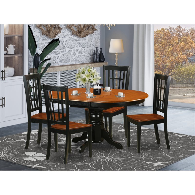 Pemberly Row 5-Piece Dining Table and Chair Set in Black/Cherry Finish