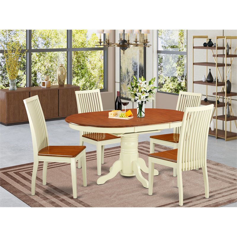 Pemberly Row 5-Piece Wood Dining Table Set in Buttermilk/Cherry Finish
