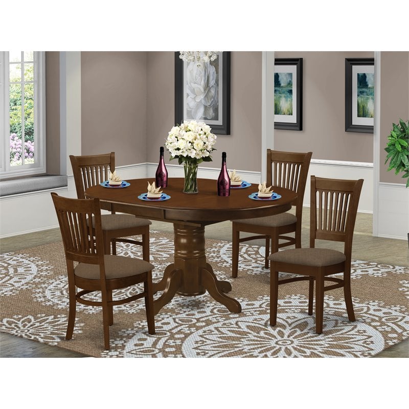Pemberly Row 5-Piece Oval Dining Set with Espresso Finish and Linen Seats