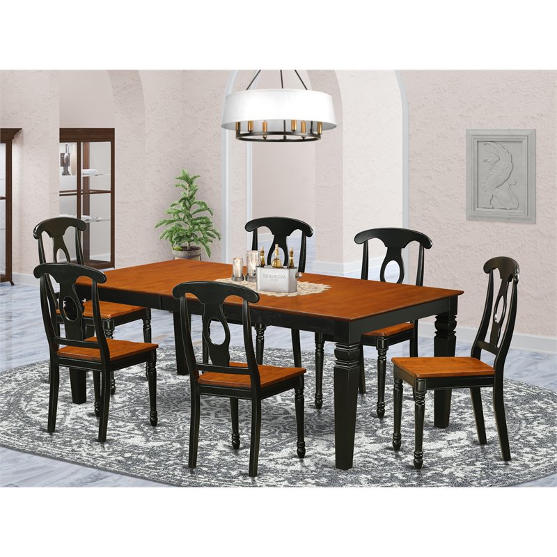 Pemberly Row 7 Pc Dining Table Set with Chairs in Black/Cherry
