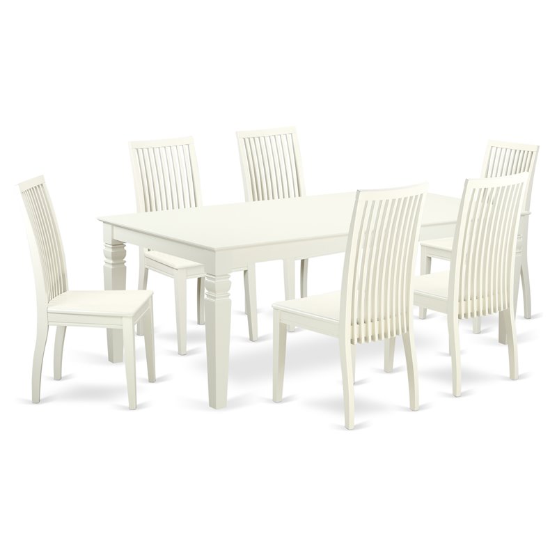 Pemberly Row 7 Pc Wood Dining Table Set with Chairs in Linen White