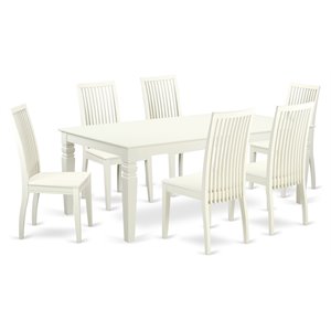 Pemberly Row 7 Pc Wood Dining Table Set with Chairs in Linen White