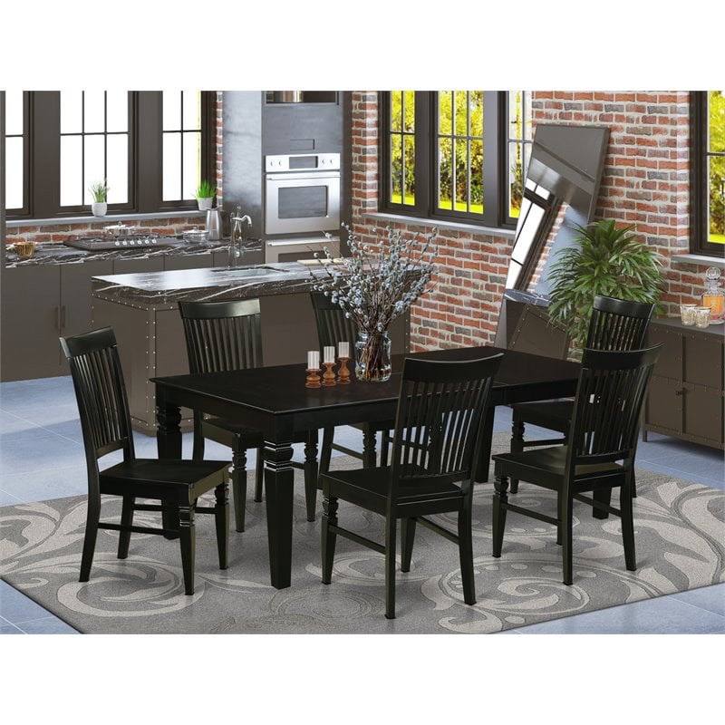Pemberly Row 7-Piece Wood Kitchen Table Set with Extension in Black