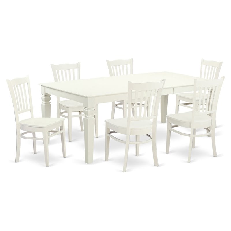 Pemberly Row 7-Piece Wood Dining Table Set with Extension in Linen White