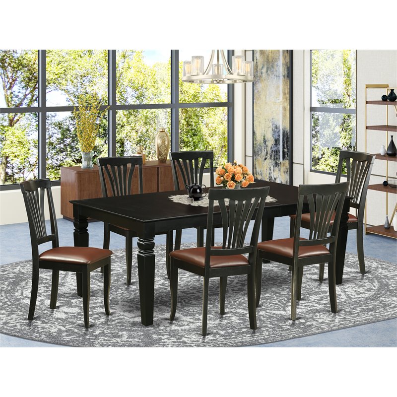 Pemberly Row 7-Piece Dining Set with Faux Leather Chairs in High Sheen Black