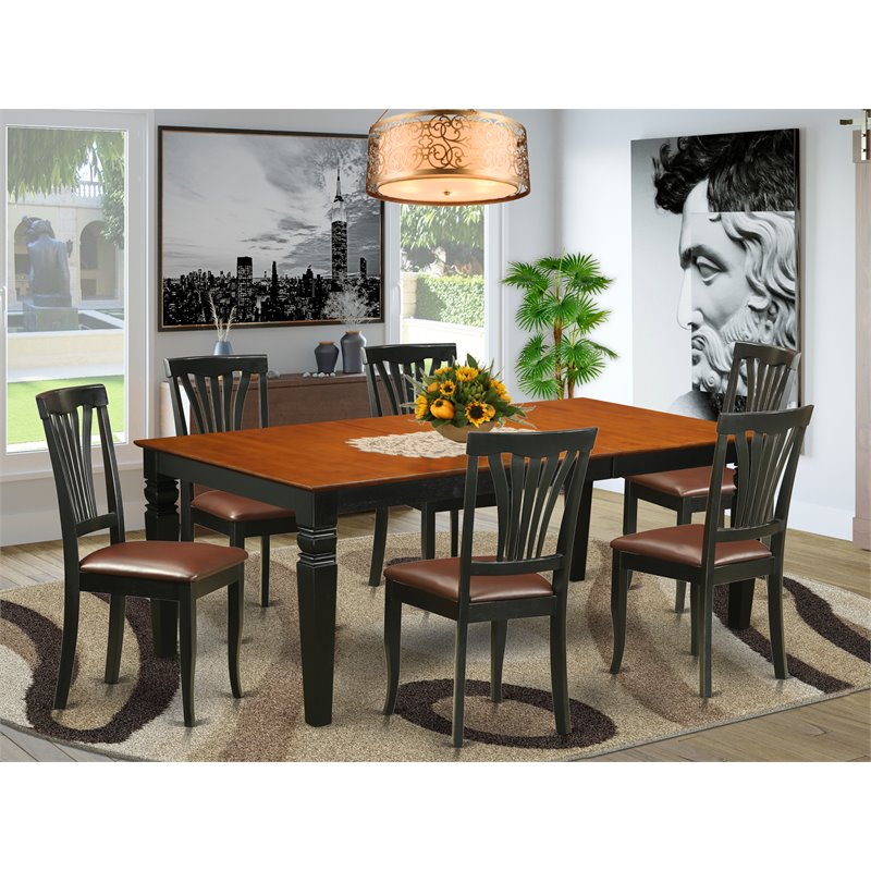 Pemberly Row 7-Piece Wooden Dining Table Set in Black and Cherry Finish