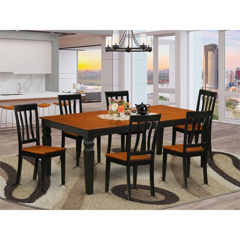 Pemberly Row Black and Cherry 7-Piece Dining Room Set with Butterfly Leaf