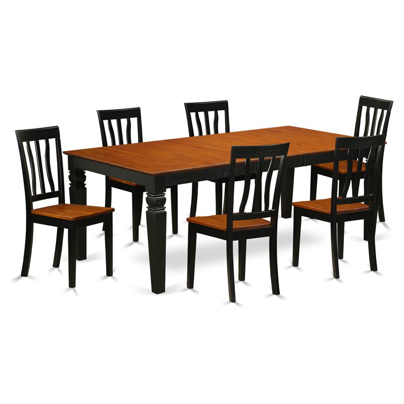 Pemberly Row Black and Cherry 7-Piece Dining Room Set with Butterfly Leaf