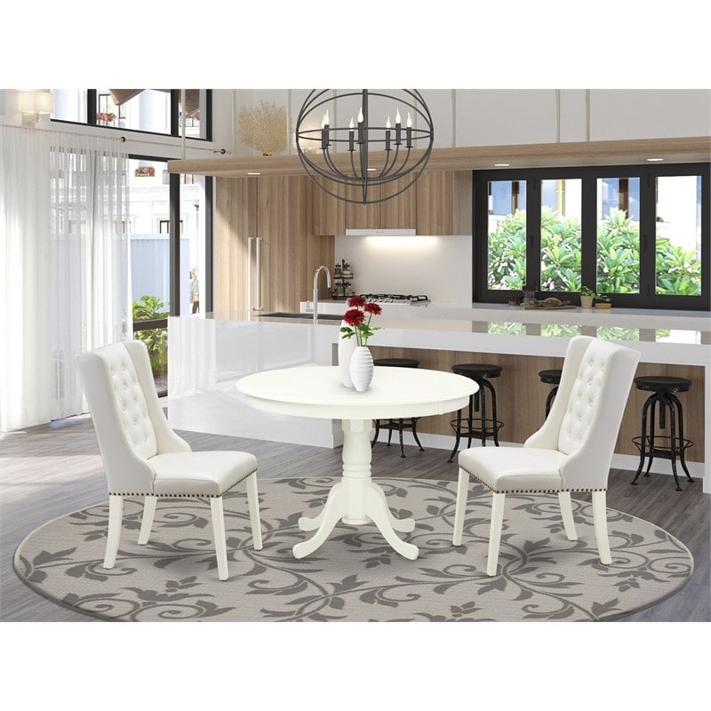 Pemberly Row 3-Piece Wood Dining Set in White with Faux Leather Chairs