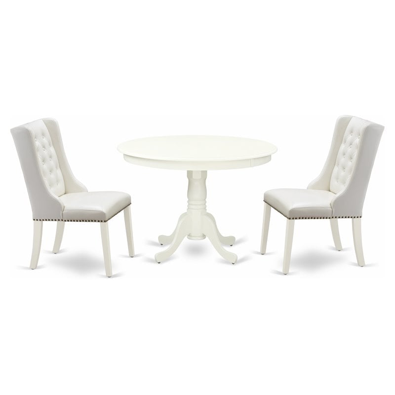 Pemberly Row 3-Piece Wood Dining Set in White with Faux Leather Chairs