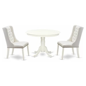 Pemberly Row 3-Piece Wood Dining Set in White with Faux Leather Chairs