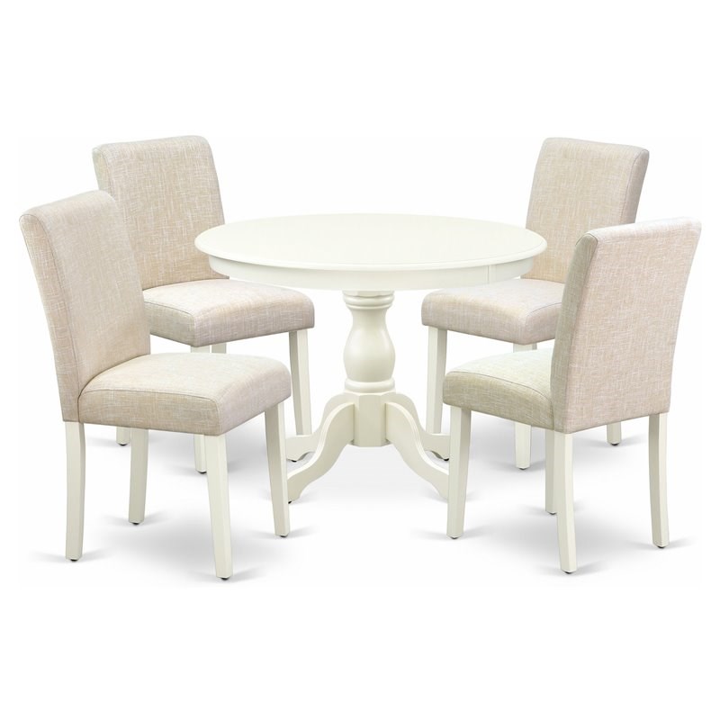 Pemberly Row 5-Piece Wood Dining Set in Linen White & Light Beige