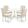 Pemberly Row 5-Piece Wood Dining Set in Linen White & Light Beige