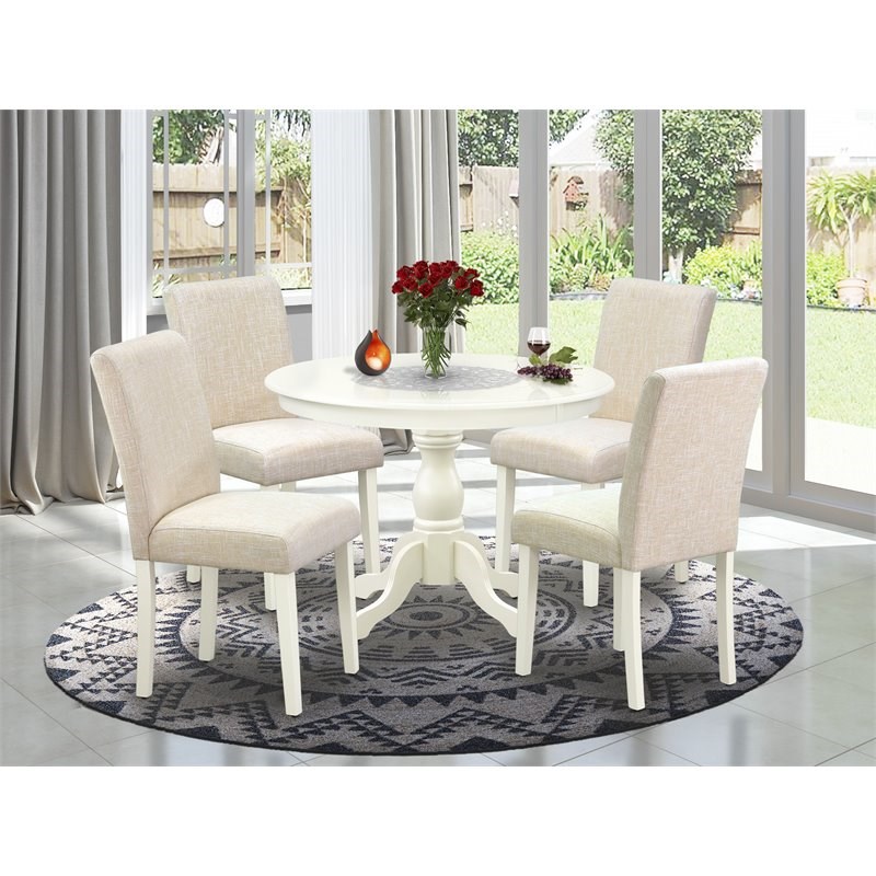 Pemberly Row 5-Piece Wood Dining Set in Linen White & Light Beige