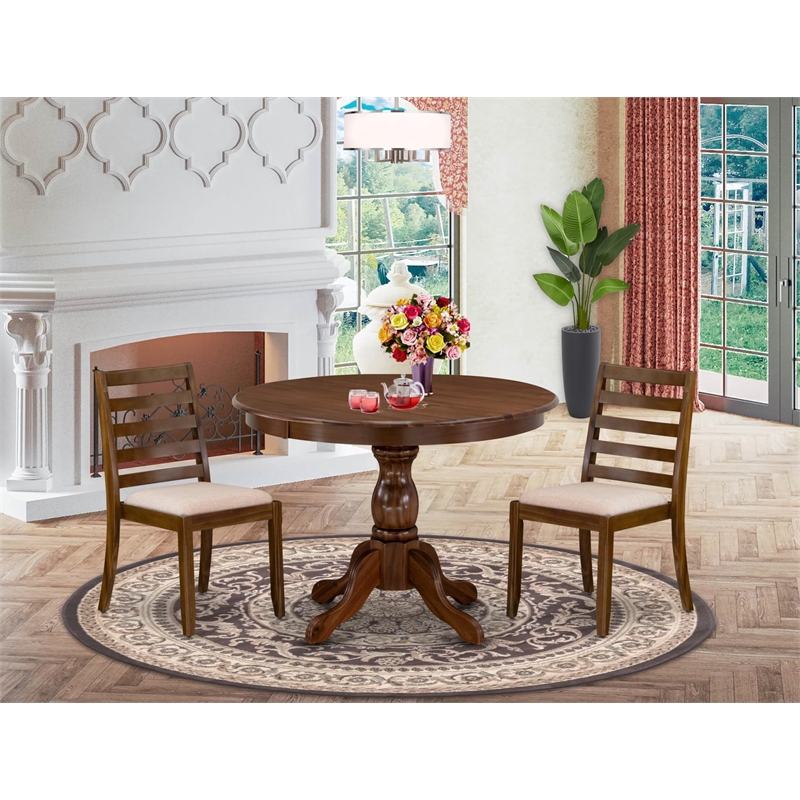 Pemberly Row 3-Pc Rubberwood Dining Table Set in Walnut Finish