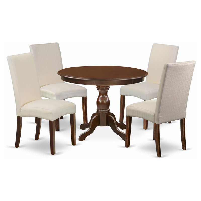 Pemberly Row 5 Piece Wood Dining Set with Round Table in Mahogany/Cream