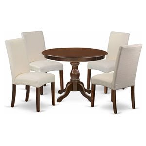 Pemberly Row 5 Piece Wood Dining Set with Round Table in Mahogany/Cream