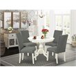 Pemberly Row 5 Piece Wood Dining Set with Round Table in Linen White/Gray