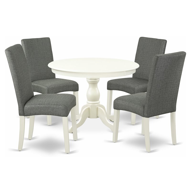 Pemberly Row 5 Piece Wood Dining Set with Round Table in Linen White/Gray