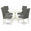 Pemberly Row 5 Piece Wood Dining Set with Round Table in Linen White/Gray