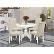 Pemberly Row 5 Piece Wood Dining Set with Round Table in Linen White/Cream