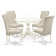 Pemberly Row 5 Piece Wood Dining Set with Round Table in Linen White/Cream