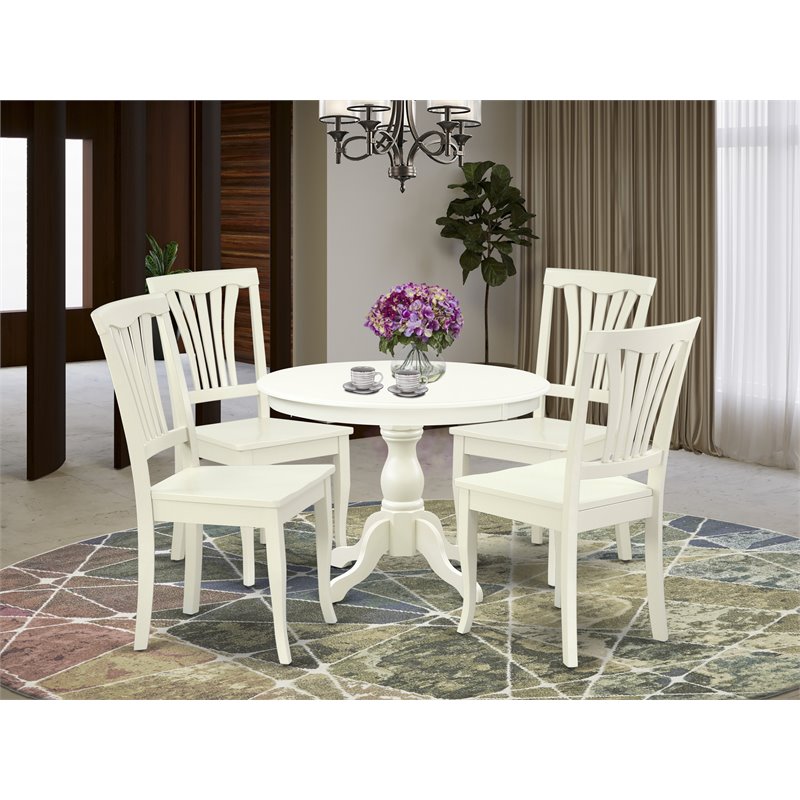 Pemberly Row 5-Piece Wooden Dining Set with Slatted Back in Linen White